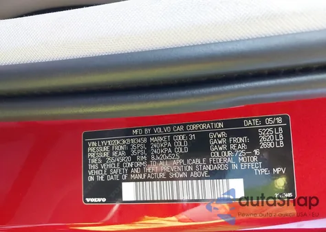 2019 Volvo Xc60 T5 Momentum из США, поврежденный, VIN LYV102DK3KB183458